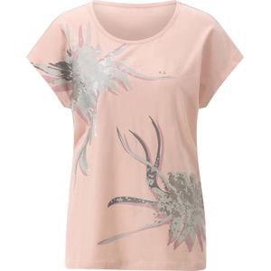 T-shirt - Poeder/Zilverkleur - Gedessineerd - 95% Katoen, 5% Elastaan