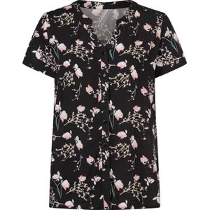 Dames Comfortabele blouse in zwart/flamingo bedrukt