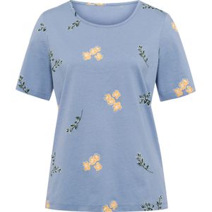 Dames Shirt met korte mouwen in bleu/wit bedrukt