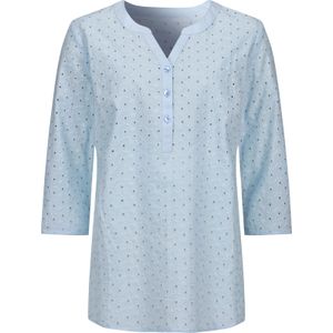 Blouse - Lichtblauw - 100% Katoen - Korte Knoopsluiting - V-hals - 3/4-mouwen