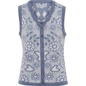 Dames Vest in ecru/duivenblauw gedessineerd