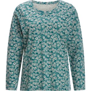 Dames Shirt met lange mouwen in jade/petrol bedrukt