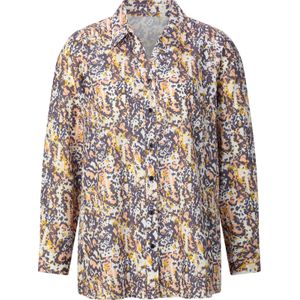 Dames Longline blouse in ecru/antraciet bedrukt