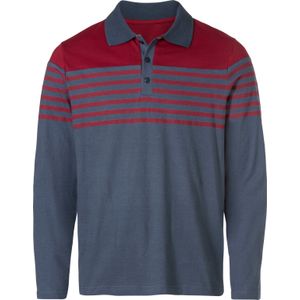 Poloshirt - Donkerblauw/Donkerrood - 100% Katoen - Knoopsluiting - Lange Mouwen