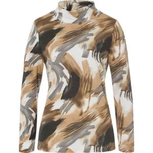 Dames Shirt met opstaande kraag in ecru/camel bedrukt