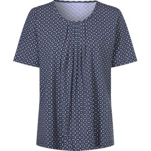 Dames Shirt met korte mouwen in donkerblauw/wit bedrukt