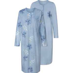 Dames Nachthemden met lange mouwen in lichtblauw + lichtblauw geprint