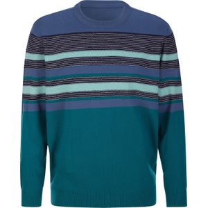 Heren Pullover met ronde hals in jeansblauw/petrol gestreept