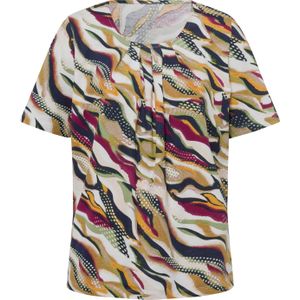 Ecru/Malve Gedessineerd T-shirt - 100% Katoen - Korte Mouwen