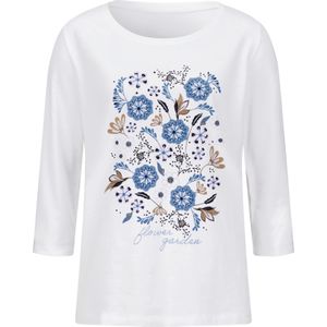 Ecru/Topaas - Longsleeve - 100% Katoen - Gebloemd