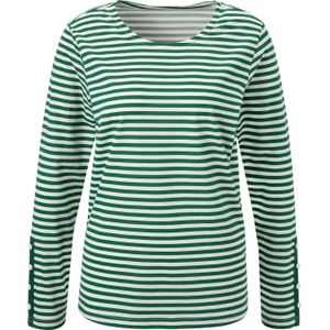 T-shirt - Groen/Champagne Gestreept - 100% Katoen - Lange Mouwen