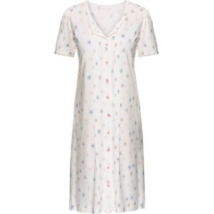 Ecru - Nachthemd - Katoen en Modaal - Gebloemd Gedessineerd