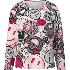 Dames Shirt met lange mouwen in ecru/pink bedrukt