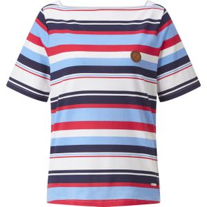 Dames Streepjesshirt in marine/aardbei gestreept