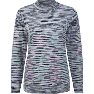 Dames Trui met opstaande kraag in orchidee/marine gedessineerd