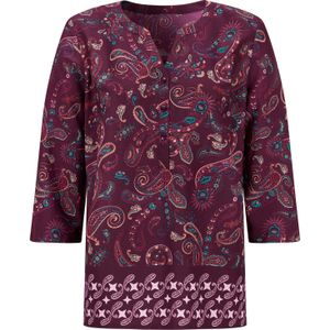 Dames Comfortabele blouse in bordeaux/hortensia bedrukt