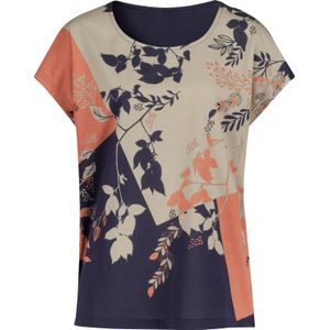 Dames Shirt met korte mouwen in papaja/marine bedrukt