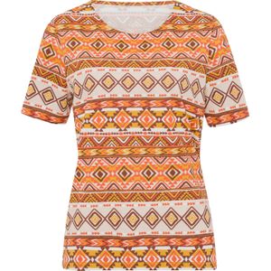 Dames Shirt met korte mouwen in oranje/roodbruin bedrukt