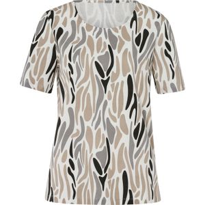 Ecru/Steengrijs - T-shirt - 100% Katoen - Gedessineerd