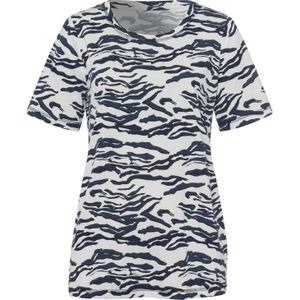 Dames Shirt met ronde hals in ecru/marine geprint