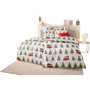 Bedtextiel in wit/mos bedrukt