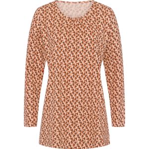 Dames Lang shirt in apricot/roestrood bedrukt