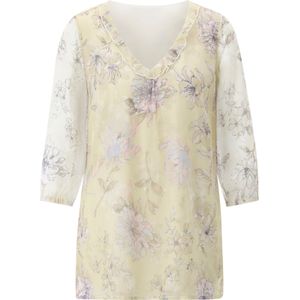 Blouse - Zandkleur/Hortensia - 100% Polyester - Gedessineerd