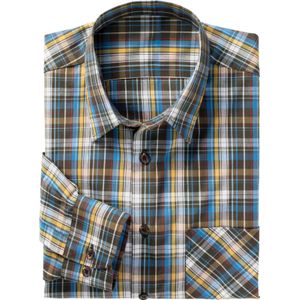 Blauw/Geel Geruit Overhemd - Katoen - Lange Mouwen - Knoopsluiting