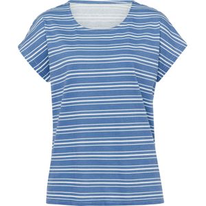 Dames Shirt met ronde hals in middenblauw/ecru gestreept