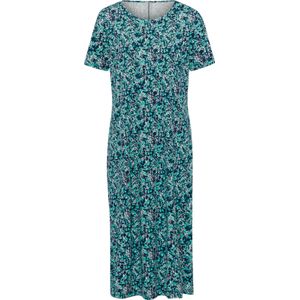 Dames Jersey jurk in marine/blauwgroen bedrukt