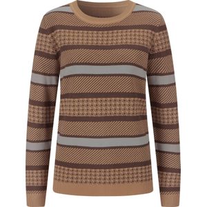 Dames Pullover met ronde hals in camel/choco gedessineerd