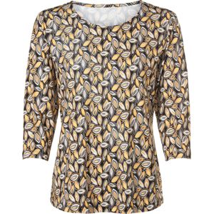 Dames Shirt met ronde hals in geel/grijs geprint