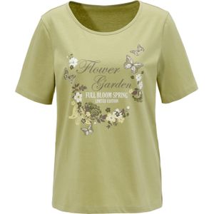 Dames Shirt met korte mouwen in lindegroen/ecru