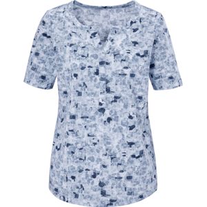 T-shirt - Lichtblauw/Blauw Gedessineerd - 100% Katoen