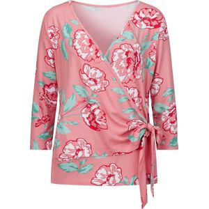 Dames Wikkelshirt in flamingo/mint bedrukt