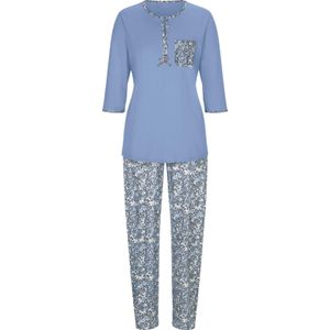 Pyjama - Blauw/Grijs Gedessineerd - Katoen - 3/4-Mouwen
