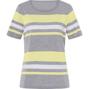 Dames Shirt met korte mouwen in grijs gemêleerd/citroen gestreept