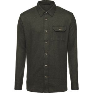 Overhemden - Olijf - 95% Katoen, 5% Scheerwol - Lange Mouwen, Knoopsluiting