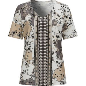 T-shirt - Ecru/Grijs Gedessineerd - 100% Katoen