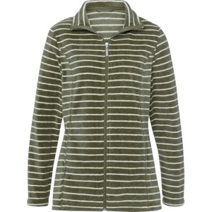 Dames Fleecejack in kaki/ecru gestreept
