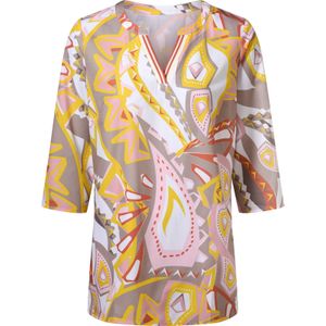 Dames Longline blouse in zongeel-ecru bedrukt