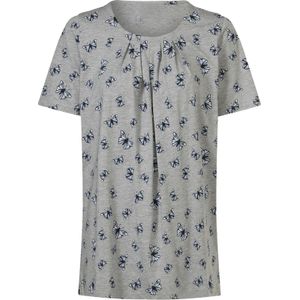 Dames Lang shirt in grijs gemêleerd/marine bedrukt