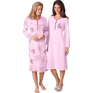 Dames Nachthemden met lange mouwen in roze + roze geprint