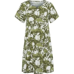 Dames Zomerjurk in ecru/olijf geprint