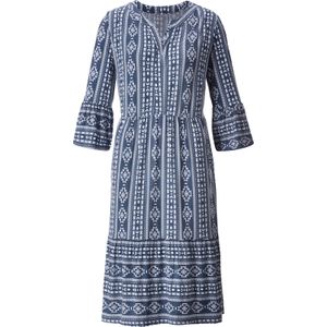 Dames Volantjurk in rookblauw/wit bedrukt