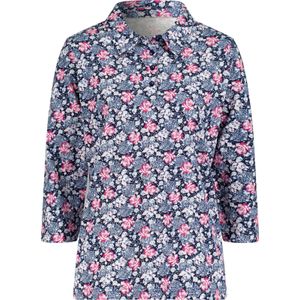 Dames Poloshirt in marine/fuchsia bedrukt