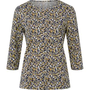 Shirt met 3/4-mouw in marine/oker bedrukt