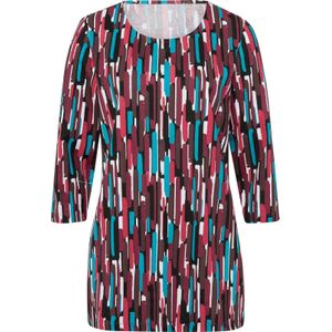 Dames Lang shirt in bordeaux/turquoise bedrukt