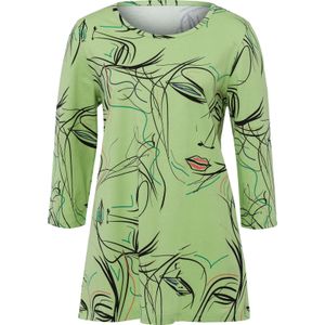 Dames Lang shirt in resedagroen/zwart bedrukt