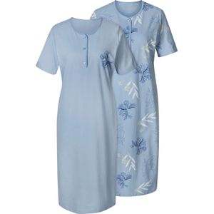 Ascafa - Nachthemd - Lichtblauw - 100% Katoen - Korte Mouwen